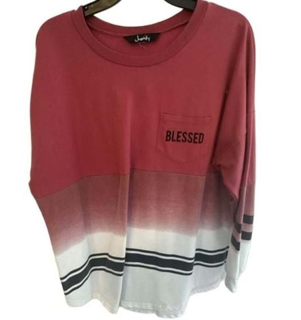 Justify Blessed Ombre Sequin Sweatshirt Red White Black